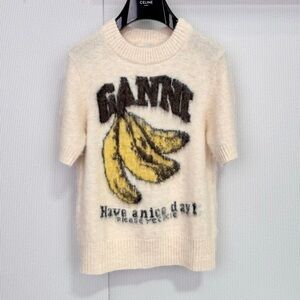 Ganni Cream Sweater with Yellow Banana Design